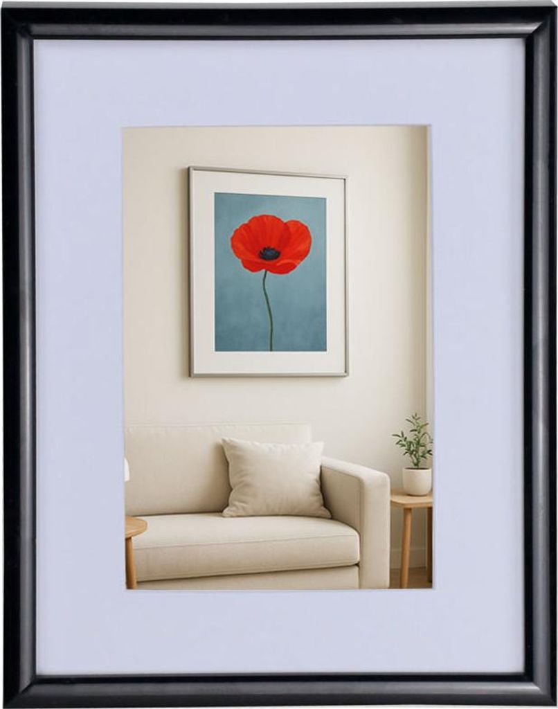 New Lifestyle Kunststoff Bilderrahmen mit Passepartout & Klarglas Collage Wanddeko Poster - Farbe: Schwarz | Format: 13x18
