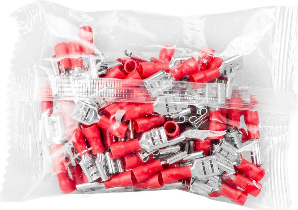 Vayox Set 100 Stk. Flachsteckhülse isoliert weiblich 0.5-1.5mm2 6.3mm Rot