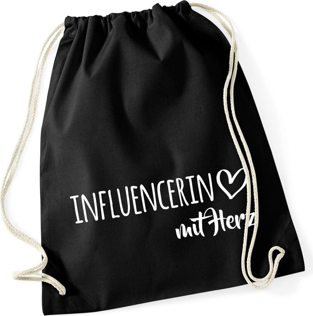 Huuraa Turnbeutel Influencerin mit Herz 12 Liter Black Baumwolle Rucksack Geschenkidee