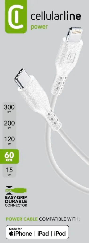 Câble de charge rapide USB-C vers Lightning Cellularline 60cm MFi Blanc - 4