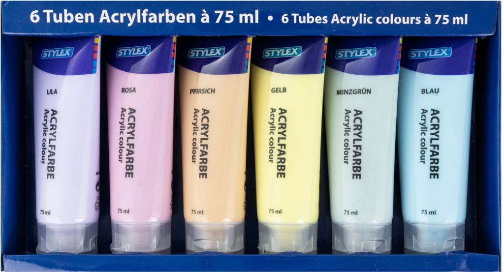 Acrylfarben Set / 6 verschiedene Pastell-Farben mit je 75ml Produktbild 