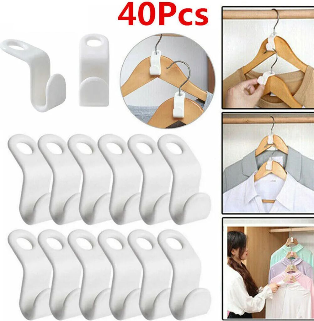 40 STK Kleiderbügel Verbindungshaken Schrank Clip Platzsparender Weiß Kleiderbügel, Weiß, 40STK