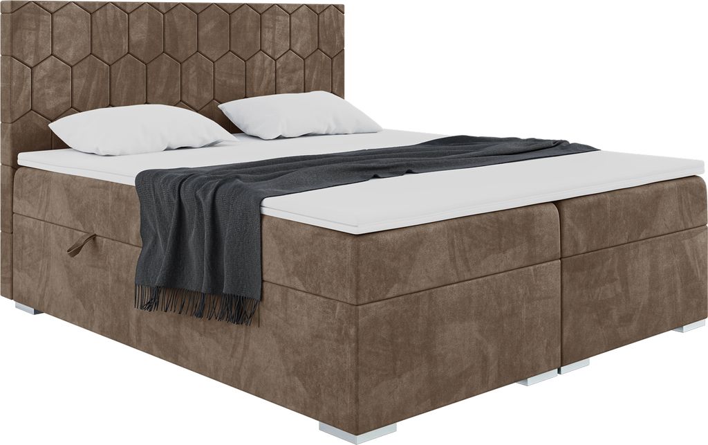 MEBLINI Boxspringbett mit Bettkasten - Gepolstert Doppelbett mit Matratze und Topper - Polsterbett mit Stauraum - Bett mit Kopfteil - Stauraumbett ...