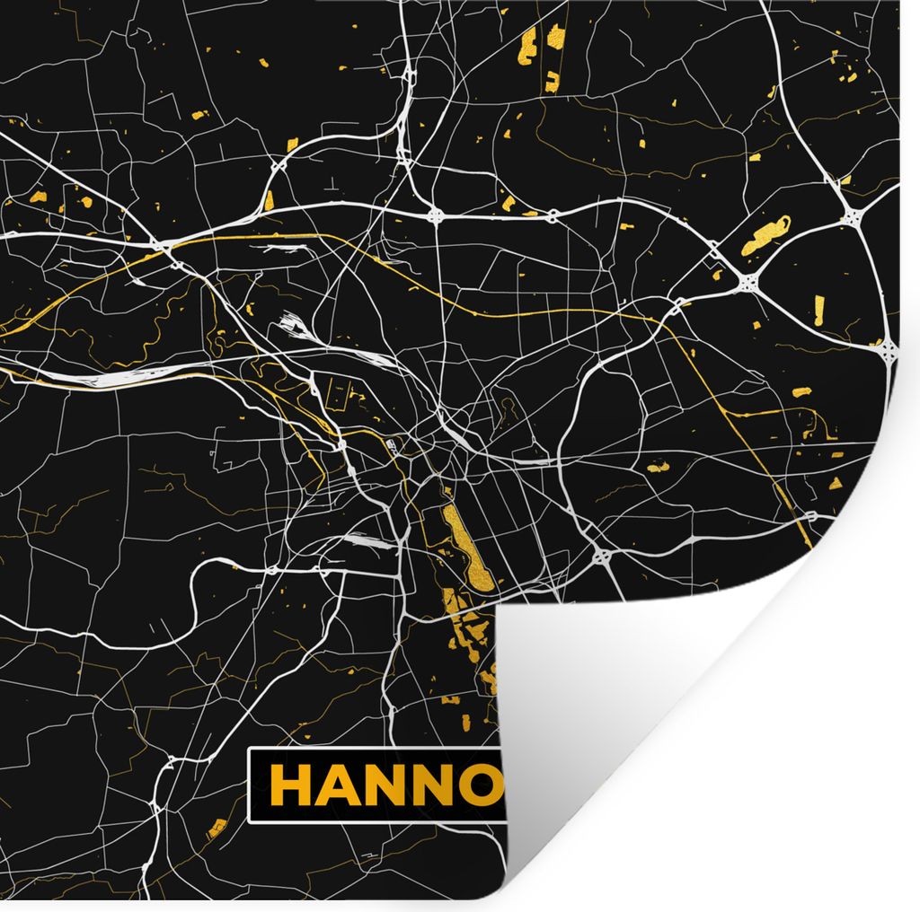 MuchoWow Wandtattoo Wandsticker Wandaufkleber Hannover - Gold - Stadtplan - Karte - Deutschland 80x80 cm Selbstklebend und Repositionierbar - Wie...