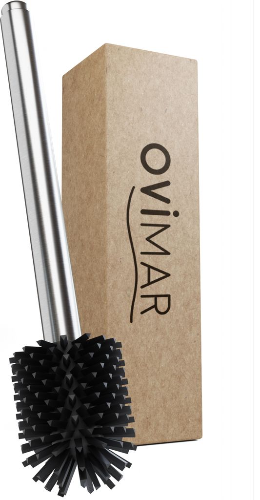 ovimar Toilettenbürste Aro Silber | Silikon Klobürste |mit Tank für Reinigungsmittel |mechanische Pumpe per Druckknopf | Edelstahl | WC Bürsten...
