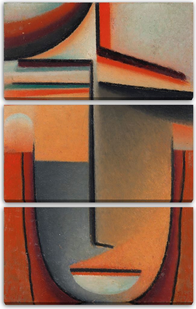 Leinwandbild 3-teilig (80x120cm): Alexej von Jawlensky - Abstrakter Kopf: Tragik, echter Holz-Keilrahmen inkl. Aufhänger, handgefertigt in Deutsch...