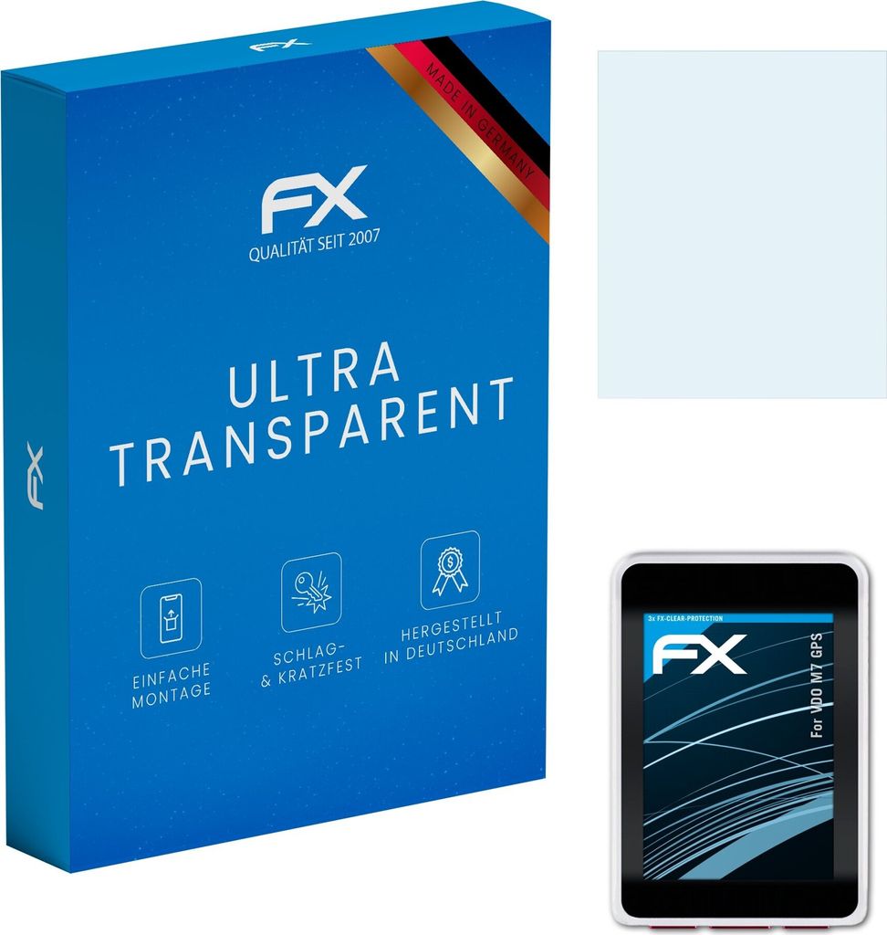 atFoliX FX-Clear 3x Schutzfolie kompatibel mit VDO M7 GPS Displayschutzfolie