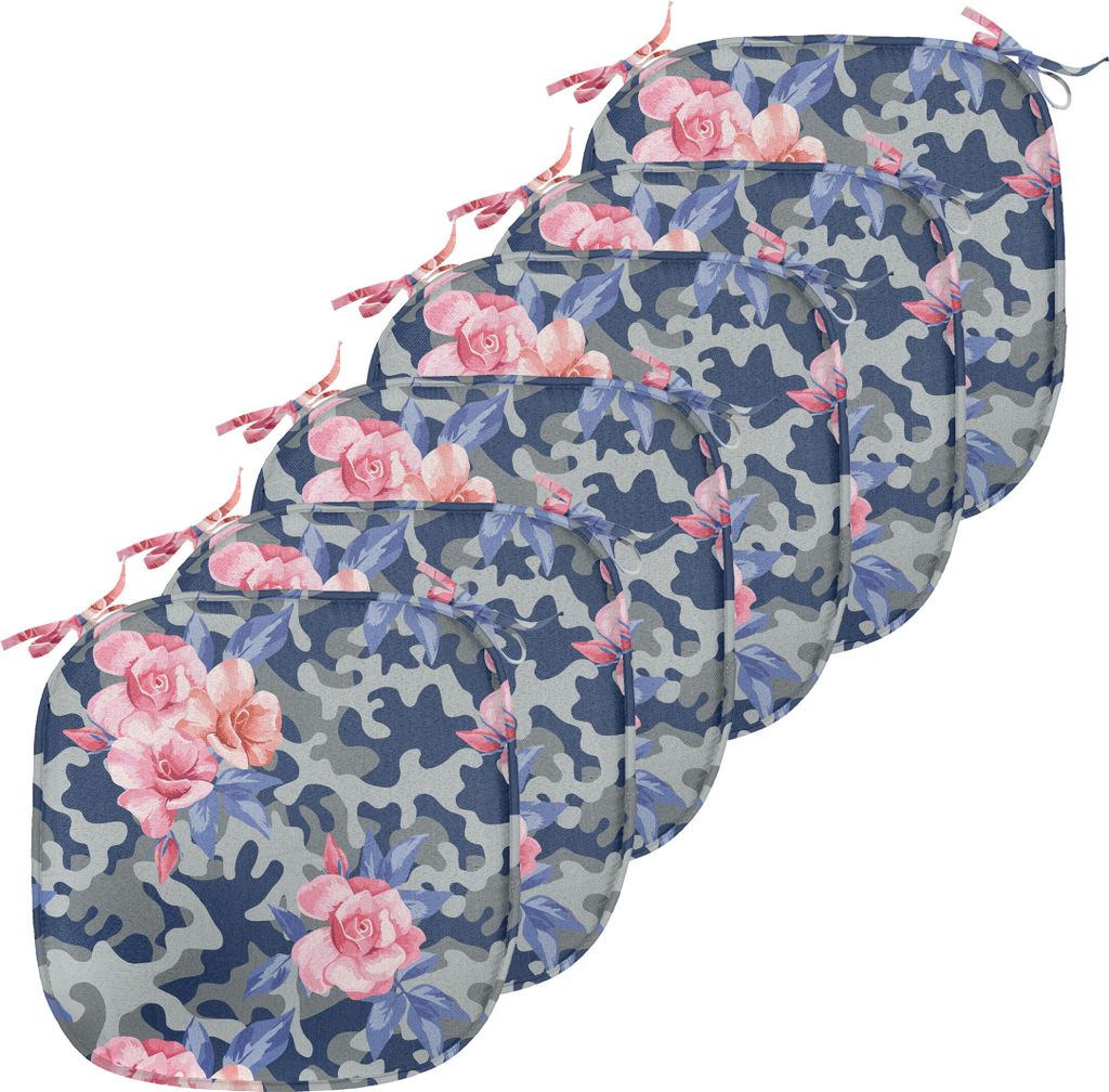 ABAKUHAUS Camo Polster für Esszimmerstühle, Rosa Rosen Retro Camo, Dekoratives wasserfestes Kissen mit Riemen für Küchensitze, 40 cm x 40 cm-6e...