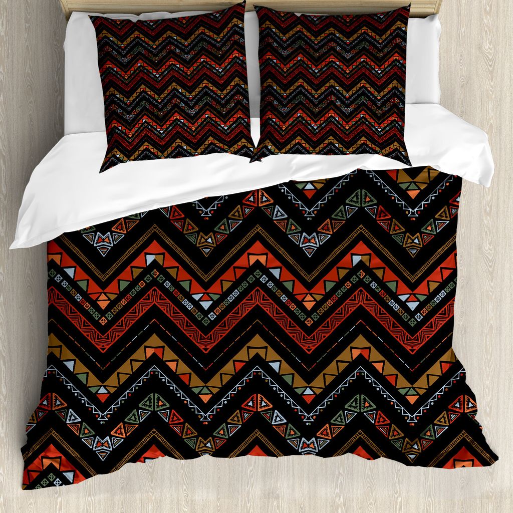 ABAKUHAUS aztekisch Bettbezug Set für Einzelbetten, Ethnical Zigzag Chevron Kunst, Milbensicher Allergiker geeignet mit Kissenbezug, 200 cm x 200 ...