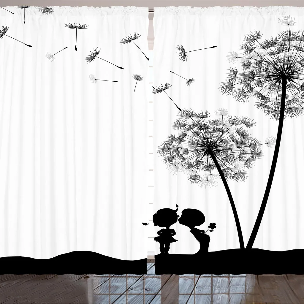 ARANDE Rideau Noir et Blanc Silhouettes Enfants Pissenlit 280x225cm