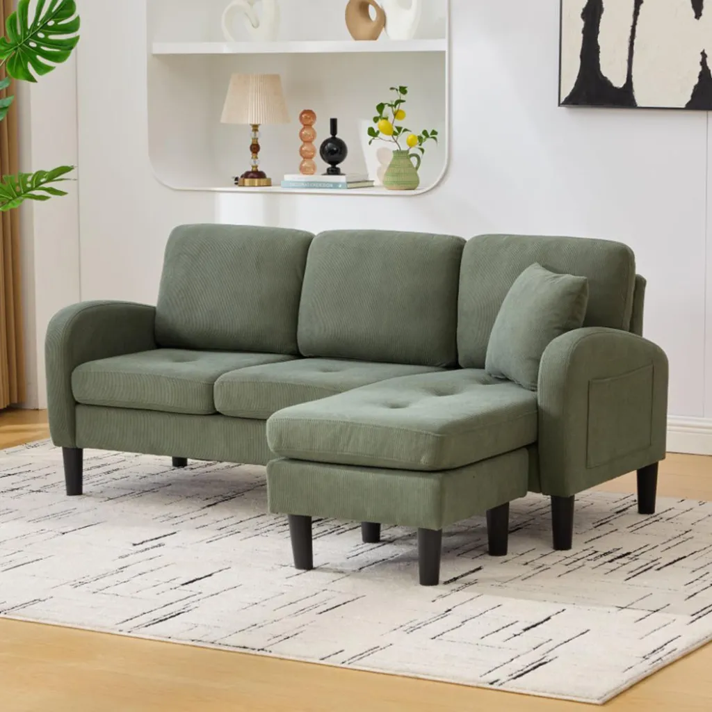Canapé d’angle compact 3 places vert : gagnez de la place avec style