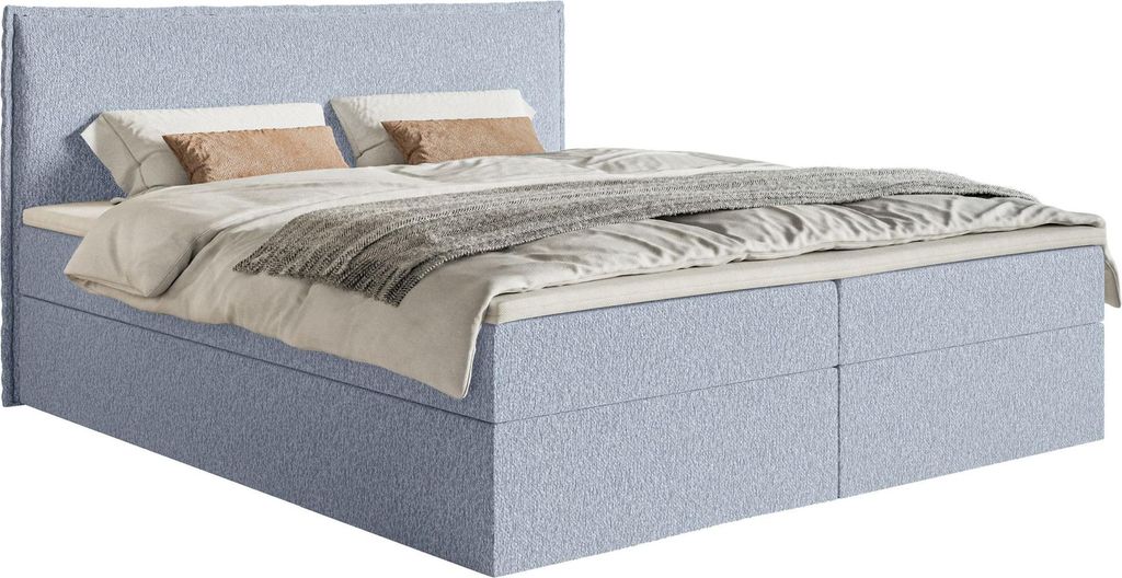 Selsey Softie – Boxspringbett 160x200 cm mit Topper und Stauraum, Chenille, Himmelblau