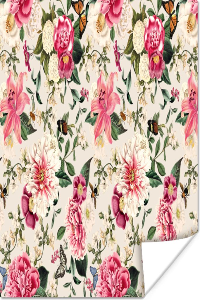 MuchoWow Poster Blumen - Lilie - Rosa - Muster 40x60 cm - Plakate für die Wand - Poster Babyzimmer