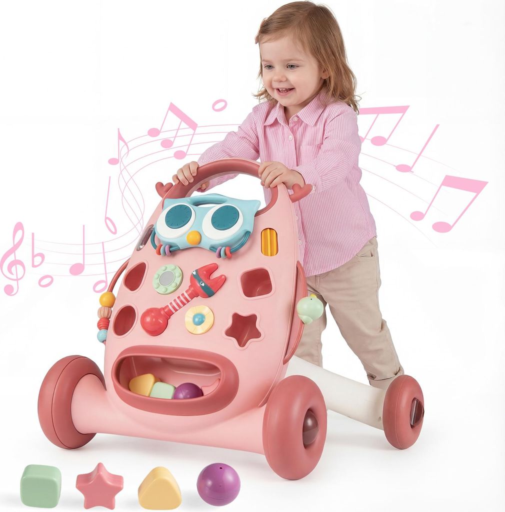 COSTWAY Babywalker, Montessori-Kleinkindspielzeug, Lern-Lauflernhilfe mit Musik und Lichtern, mit Stauraum, geeignet für Babys von 6-36 Monaten, Rosa