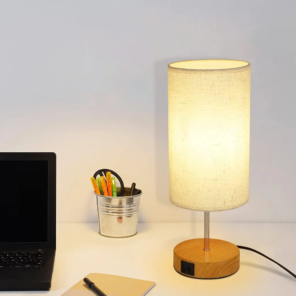 Lampe de Table Moderne E27 avec Chargeur USB et Abat-jour en Tissu x2 - 9