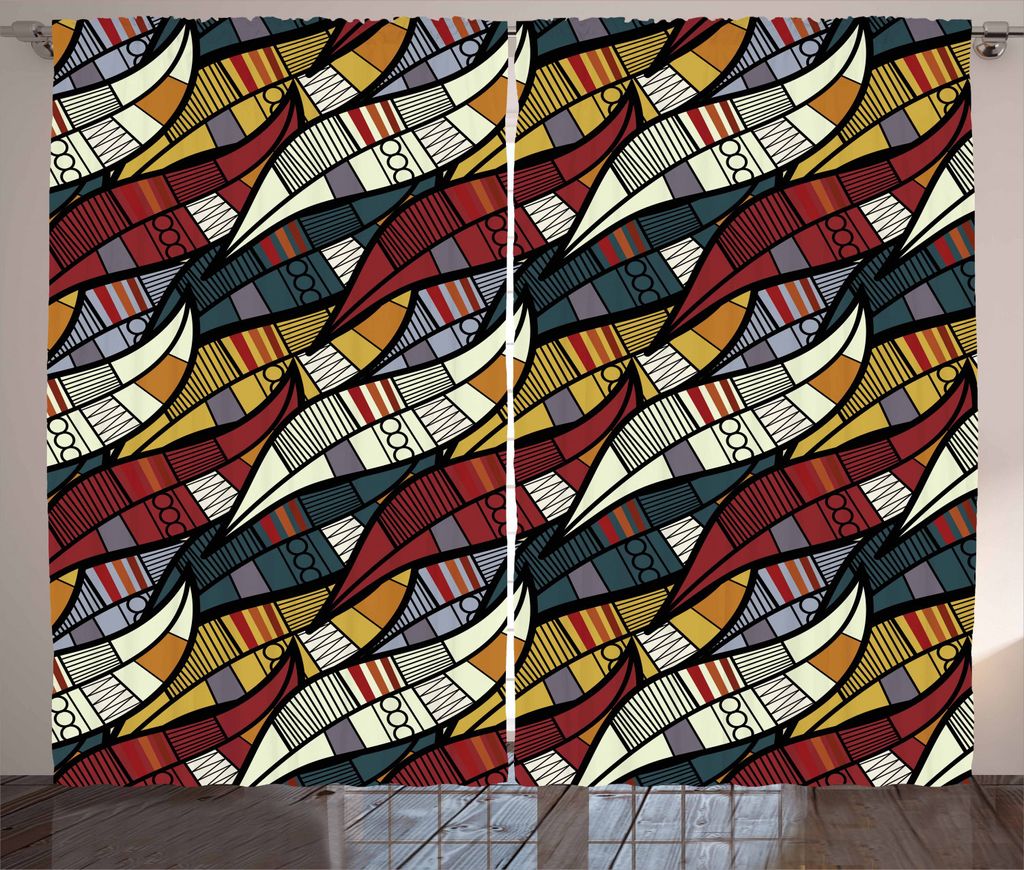 ABAKUHAUS afrikanisch Rustikaler Gardine, Zusammenfassung verlässt Kunst, Schlafzimmer Kräuselband Vorhang mit Schlaufen und Haken, 280 x 225 cm,...