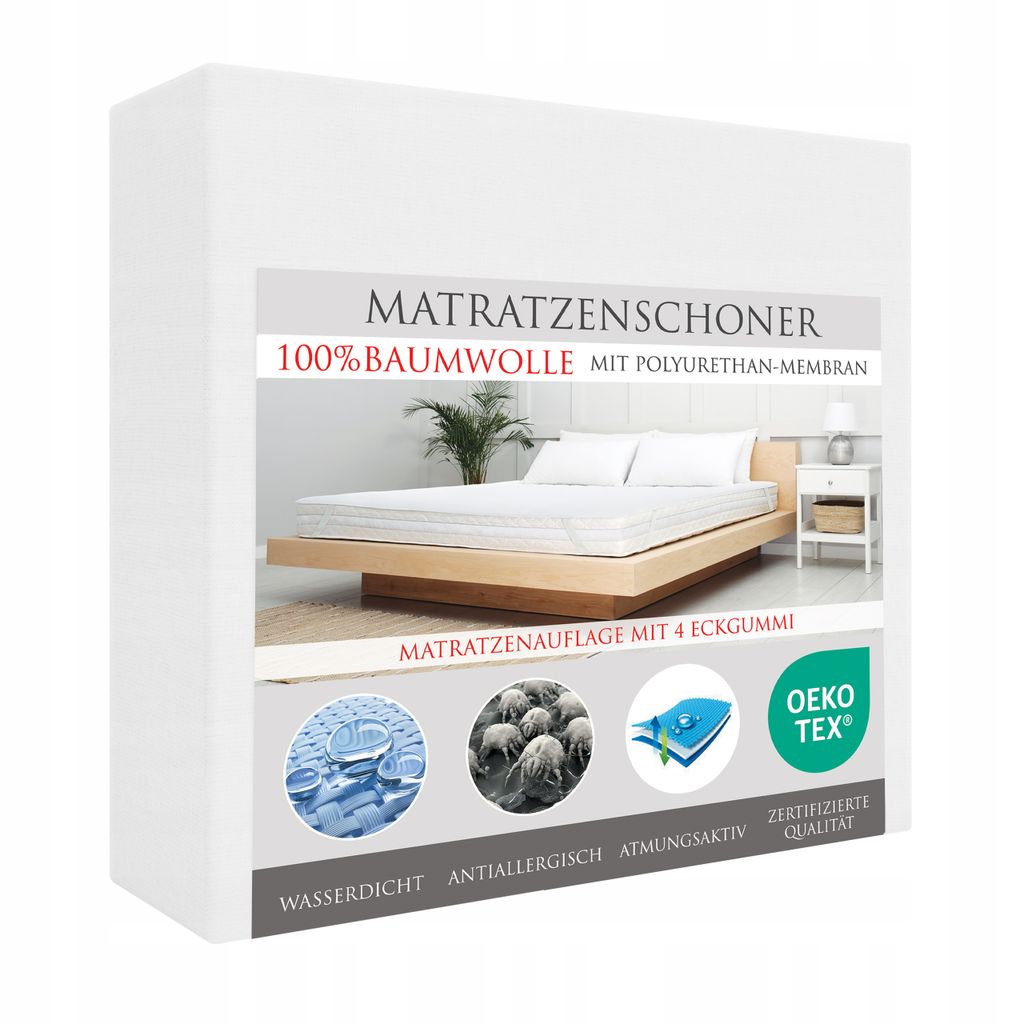 MATRATZENSCHONER 70x180cm 100% BAUMWOLLE-JERSEY-STOFF mit 4 Eckgummi WASSERDICHT Matratzenschutz Matratzenauflage Matratzenschonbezug