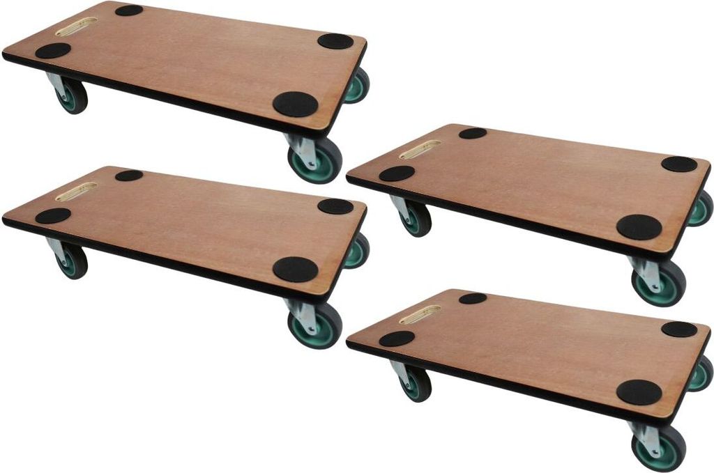 Mega Deal 4x Profi Transportroller HERCULES | BxT 30x60 cm | Traglast 200 kg | 4 Gummirollen & Griff | Sperrholzplatte | Rollbrett für Möbel Möb...