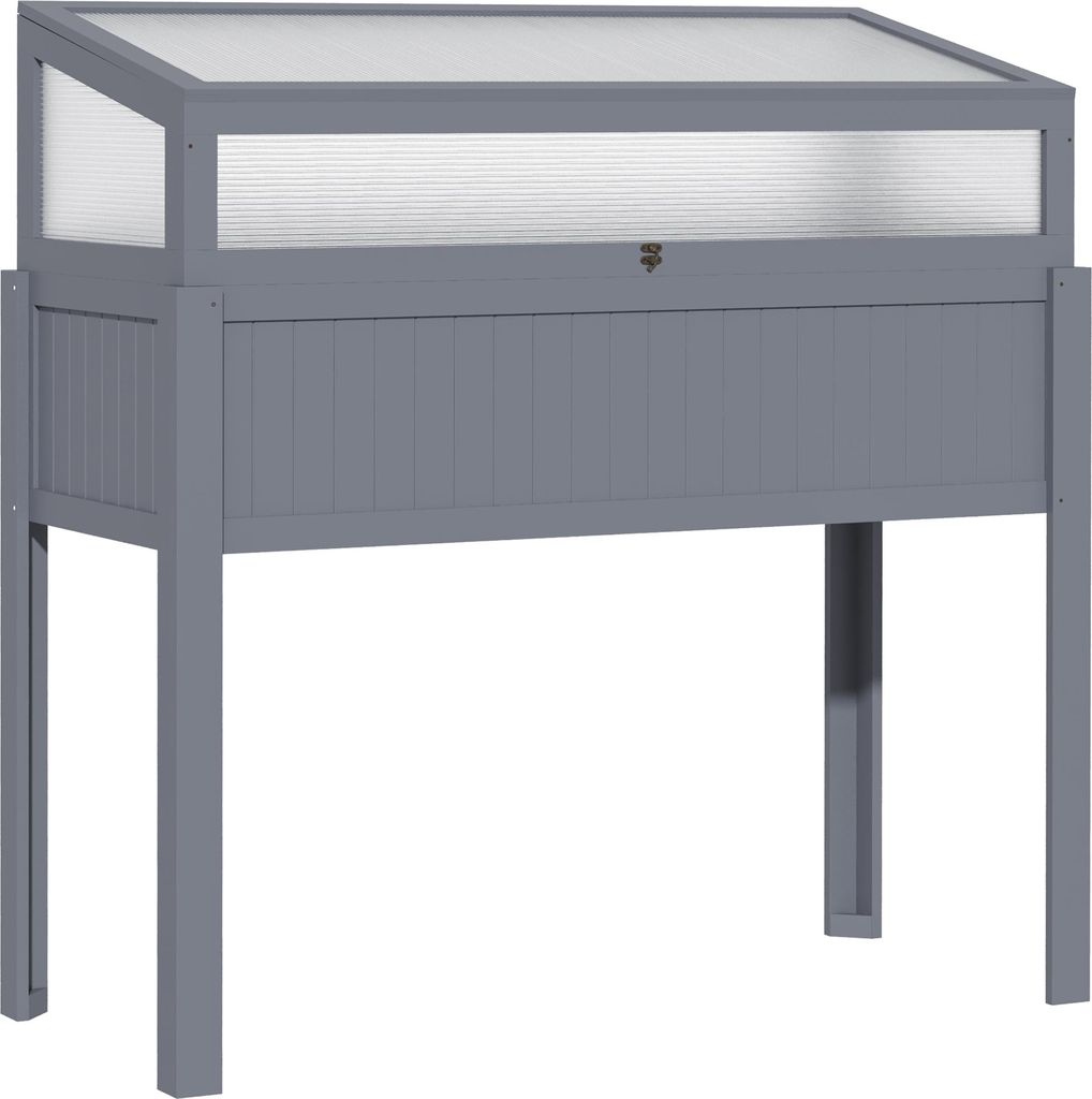 Hochbeet Holz mit Frühbeet 2-in1 Gewächshaus Tomatenhaus Gemüsebeet Kräuterbeet Pflanzkasten für Garten Balkon und Terrasse Polycarbonat Grau ...