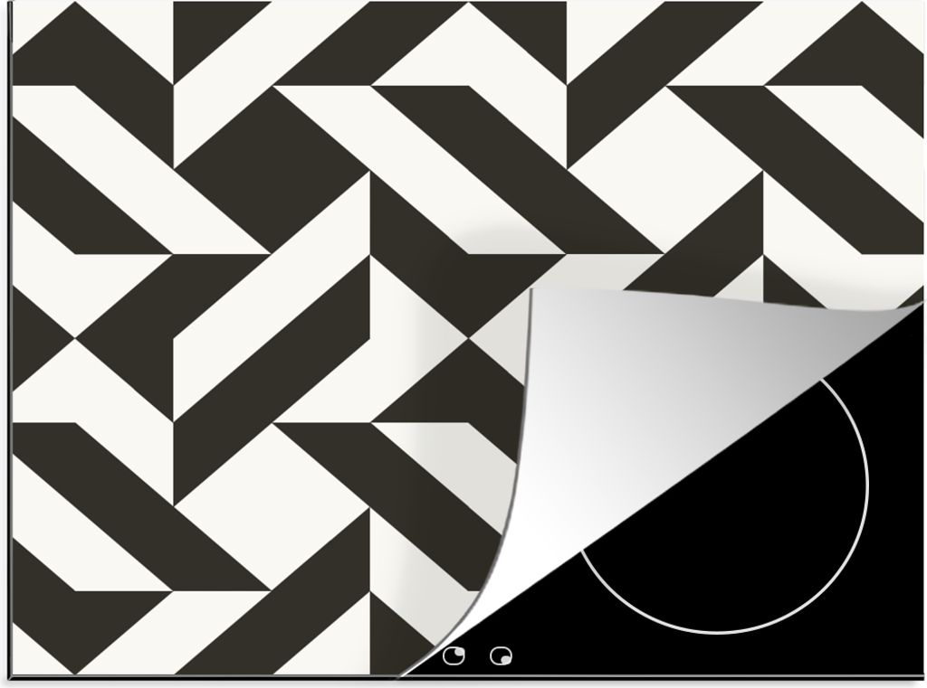 KitchenYeah Herdabdeckplatte Schwarz - Weiß - Geometrische Formen - Muster , 58x51cm, Küche Deko, Glaskeramikkochfeld Herdabdeckung, Abdeckplat...