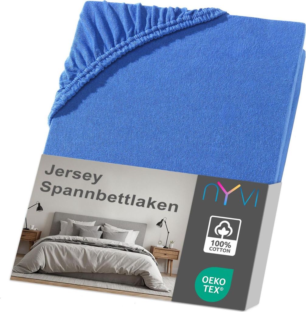 NYVI Jersey Spannbettlaken DreamScience 120x200 - 130x200 cm royalblau für Matratzen bis 22 cm Höhe - Weich & Anschmiegsam, Rundumgummizug, Büge...