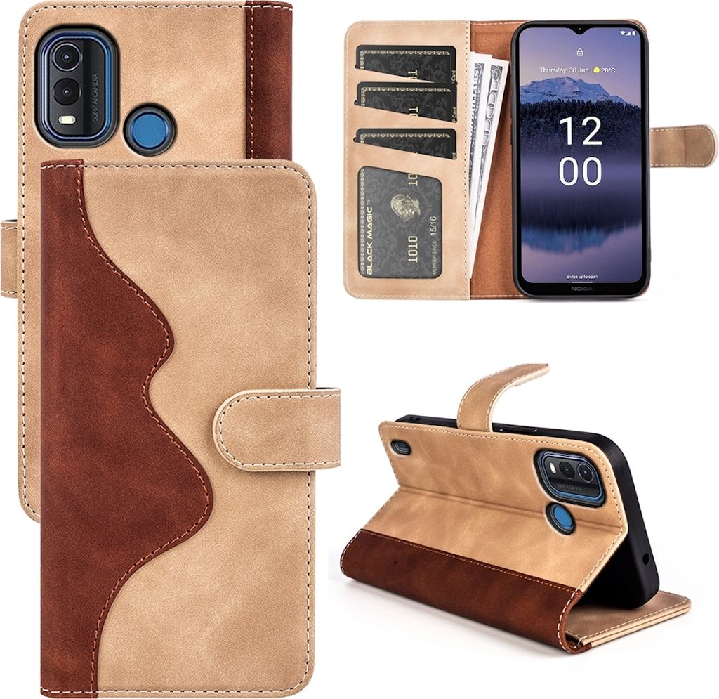 Für Nokia G11 Plus Design Handy Tasche Braun Etuis Kunst-Leder Hülle Cover
