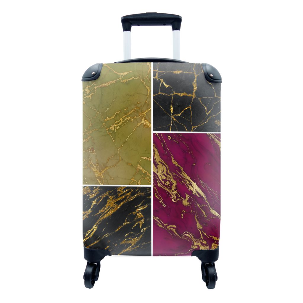 MuchoWow Koffer Handgepäck Trolley Rollkoffer Kleine Reisekoffer mit 4 Rollen - Marmor - Gold - Luxus - Cabin Size < 55x40x23 cm & 55x40x20 cm -...
