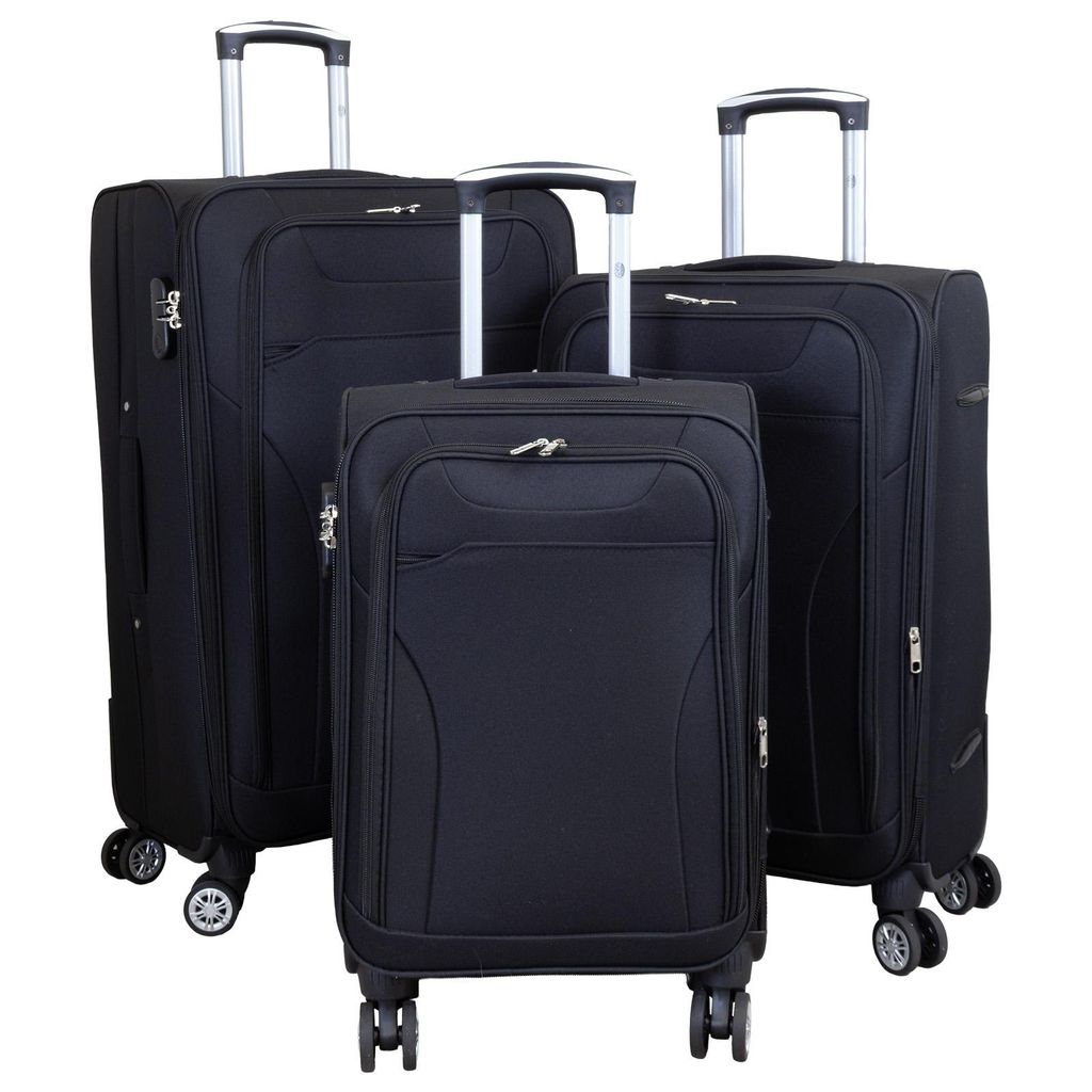 Kofferset Cremona Weichgepäck 3teilige Trolleyset mit 4 Rollen Reisekofferset 3er Set L+M+S schwarz