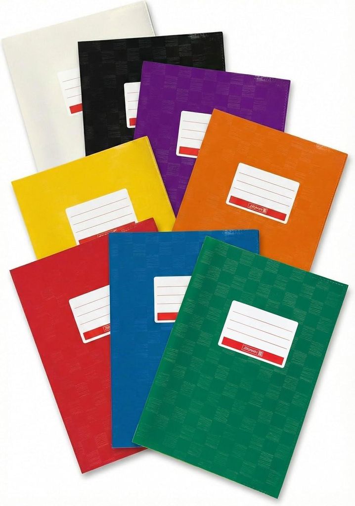 Brunnen Hefthüllen/Heftumschlag Heftschoner für A4, aus PP-Folie, mit Namensschild) 8er Sparpack rot, blau, gelb, grün, orange, lila, weiß und ...