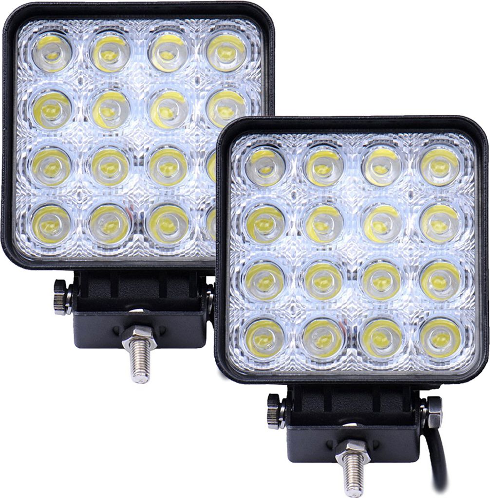 Greenmigo 2x48W 16 LEDs Flutlicht LED Arbeitsscheinwerfer Außenstrahler Offroad Lampe Zusatzscheinwerfer für Jeep SUV 12-24V Schwarz Aluminium Dr...