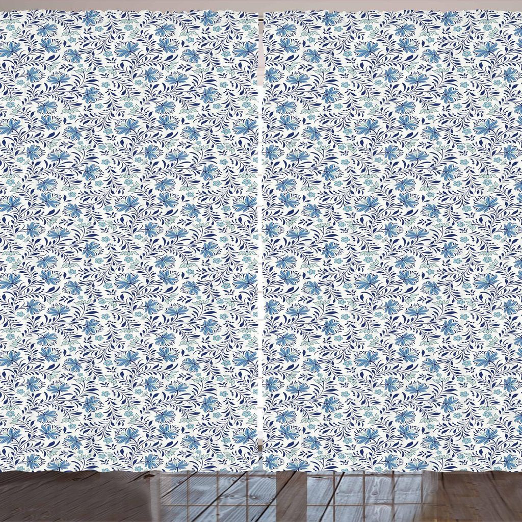 ARANDE Blumen Gardine, Blühende Bluebelles Feng Shui Botanik unter dem Motto Vintage Illustration, 280 x 225 cm, Türkis und Dunkelblau
