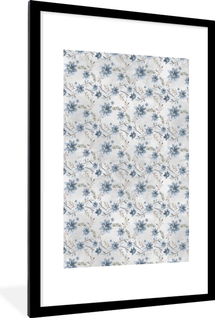 MuchoWow MuchoWow Gerahmtes Poster Vintage - Girlande - Grau 60x90 cm - Poster mit zchwarzem Bilderrahmen - Dekoration - Wandposter Wohnzimmer ...