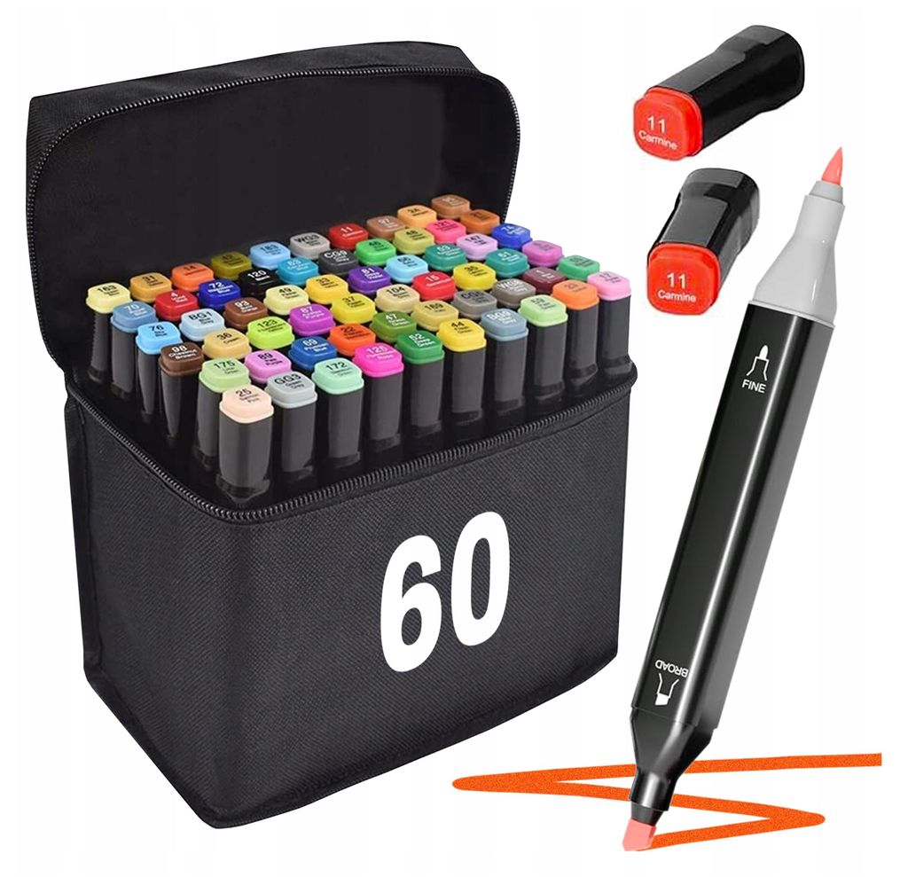 Alkoholmarker Marker Stifte Doppelseitig Set 60 Stück + Produktbild 