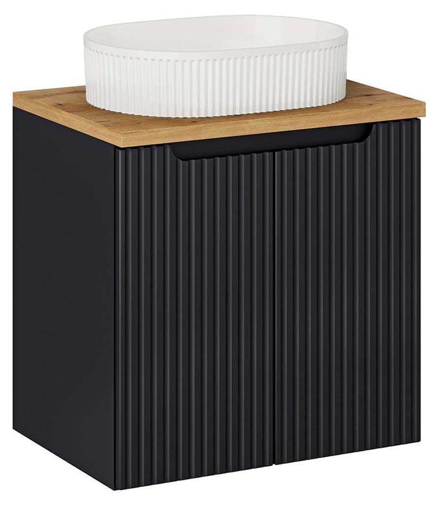Waschtisch 60cm Riva, Schwarz und Holzoptik