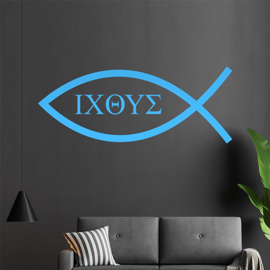 Christentum - Fisch Wandtattoo in 6 Größen - Wandaufkleber Wall Sticker - Dekoration, Küche, Wohnzimmer, Schlafzimmer, Badezimmer