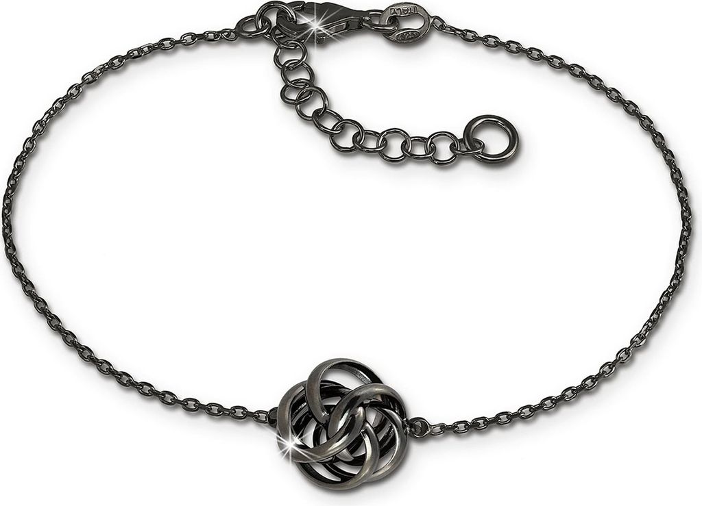 SilberDream Damen-Armband Knoten 925 Silber rhodiniert 18-21cm schwarz SDA1128S