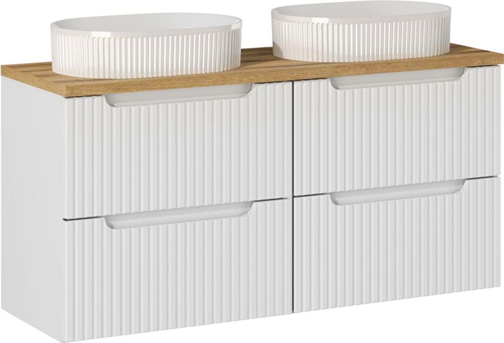 Doppelwaschtisch 120.4cm Riva mit 4 Schubladen, Weiß und Holzoptik