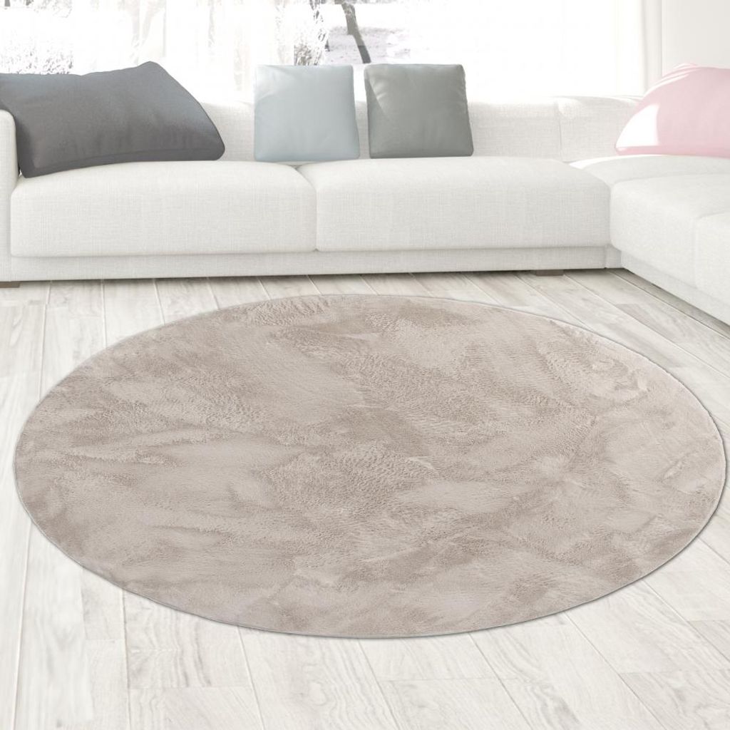 Teppich beige Hasenfell-Optik elegant weich mit feinem Schimmer modern Größe - 120 cm Rund