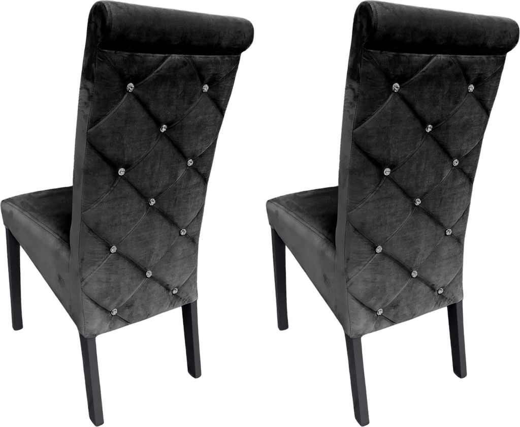 Ares Meble Esszimmerstühle 2er Set K6 - Esszimmerstuhl Holz - Küchenstühle, Essen Stuhl, Esstisch Stühle - Samt Schwarz - Schwarz