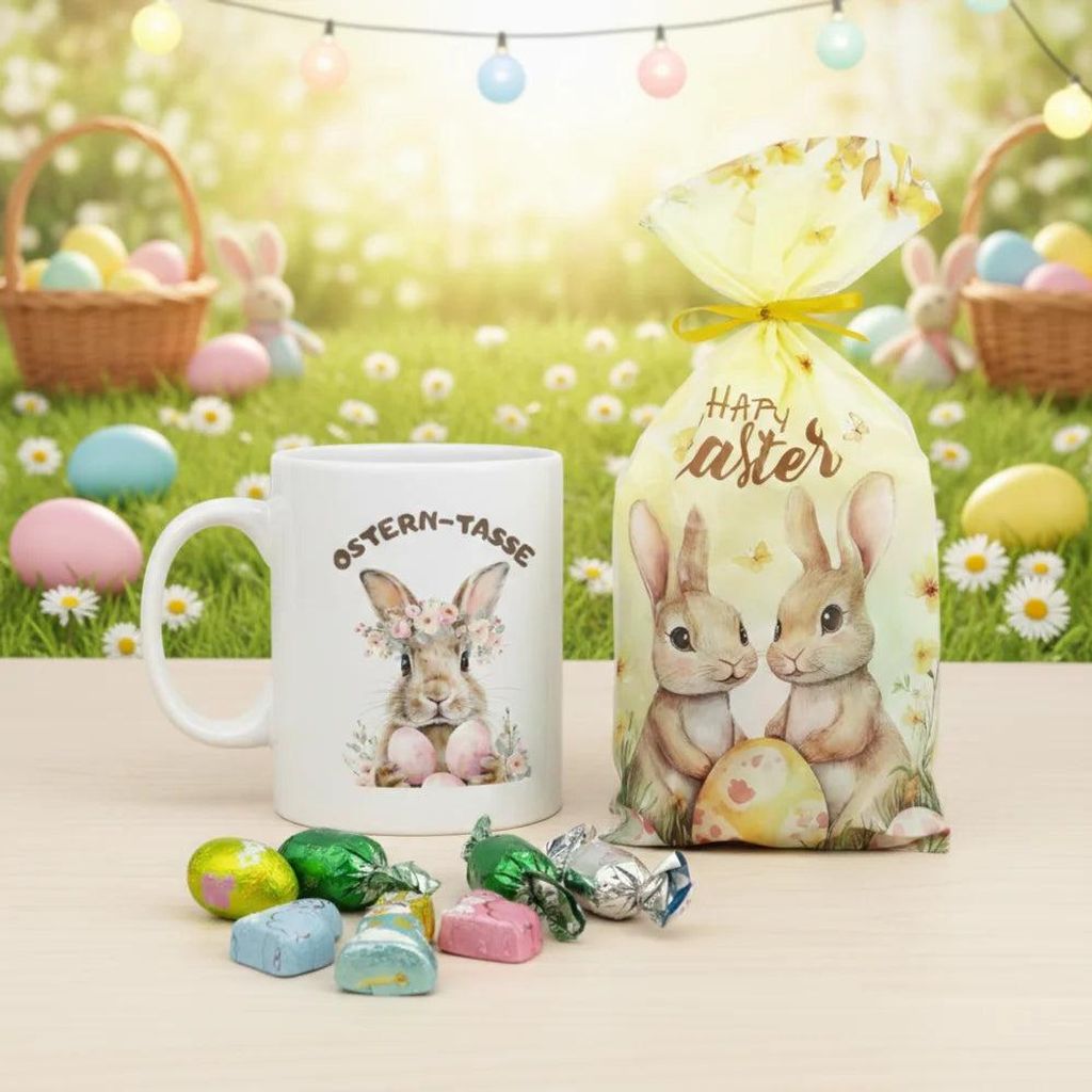 Ostern Schokotüte plus Kaffeetasse Teetasse Tasse Geschenkidee 325 ml – Hase-05