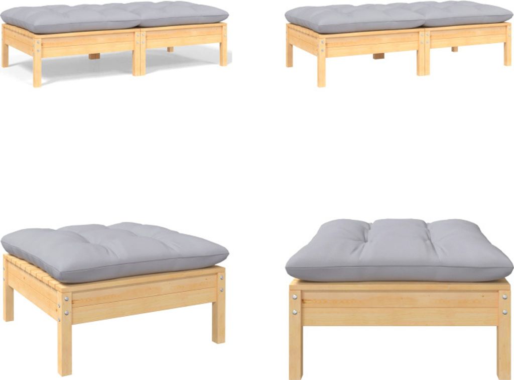 vidaXL Gartensofa 2 Sitzer mit Kissen in Grau Massivholz Kiefer - 2-Sitzer Gartensofa - 2-Sitzer Gartensofas - Gartensofa - Outdoor Sofa