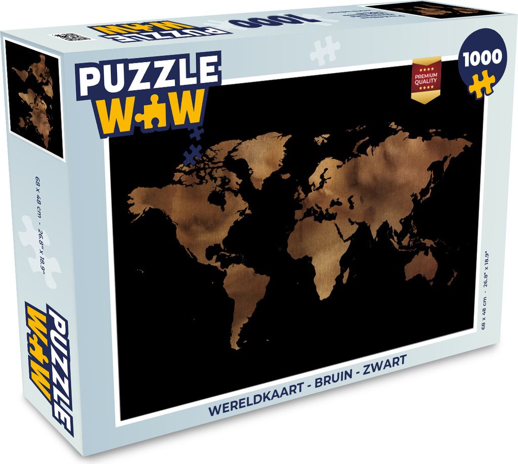 MuchoWow Puzzle 1000 Teile Weltkarte - Braun - Schwarz - Erwachsene - Rätsel