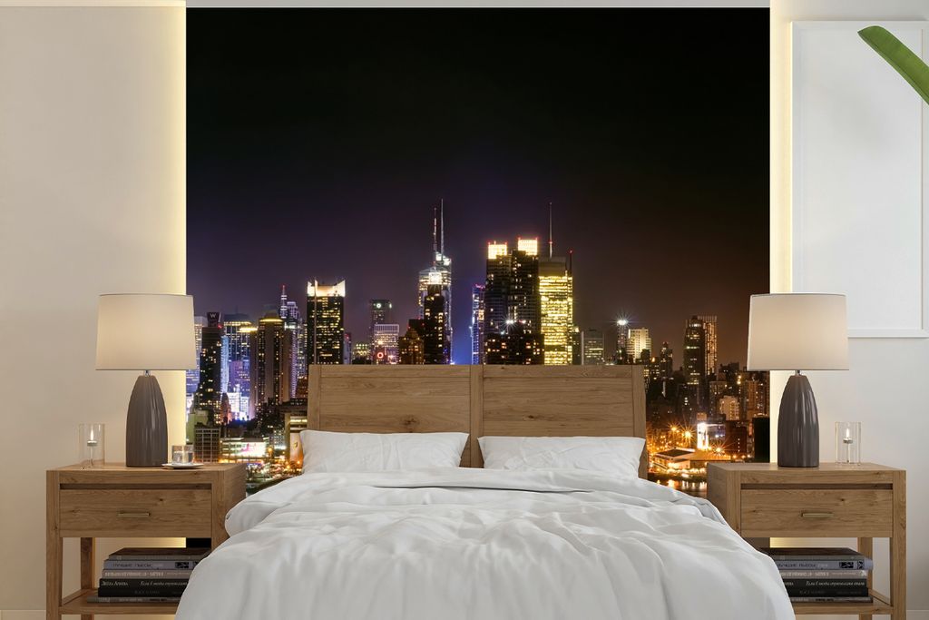 MuchoWow Fototapete für Wohnzimmer oder Schlafzimmer Wandtapete Vinyl Motivtapete New York - Skyline - Farben - 240x240 cm - Schlafzimmer-Tapete