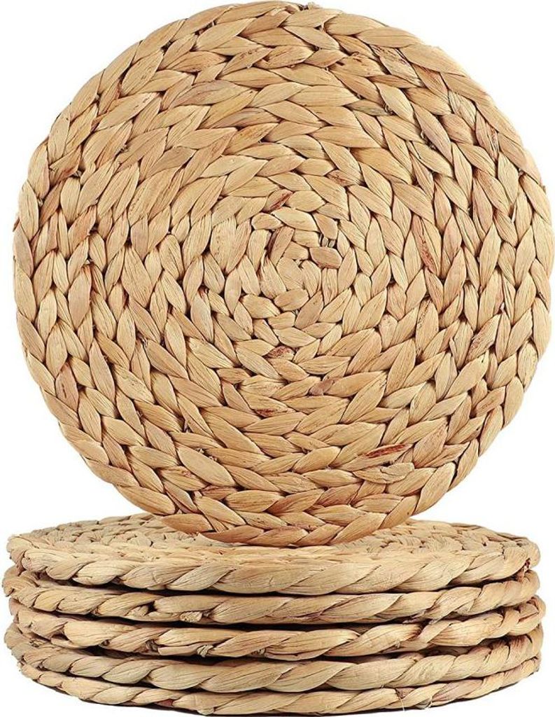 6 runde Platzsets aus Wasserhyazinthe (30 cm Durchmesser), hochwertige handgefertigte Platzsets, hitzebeständige Platzsets, gewebte Platzsets, Str...