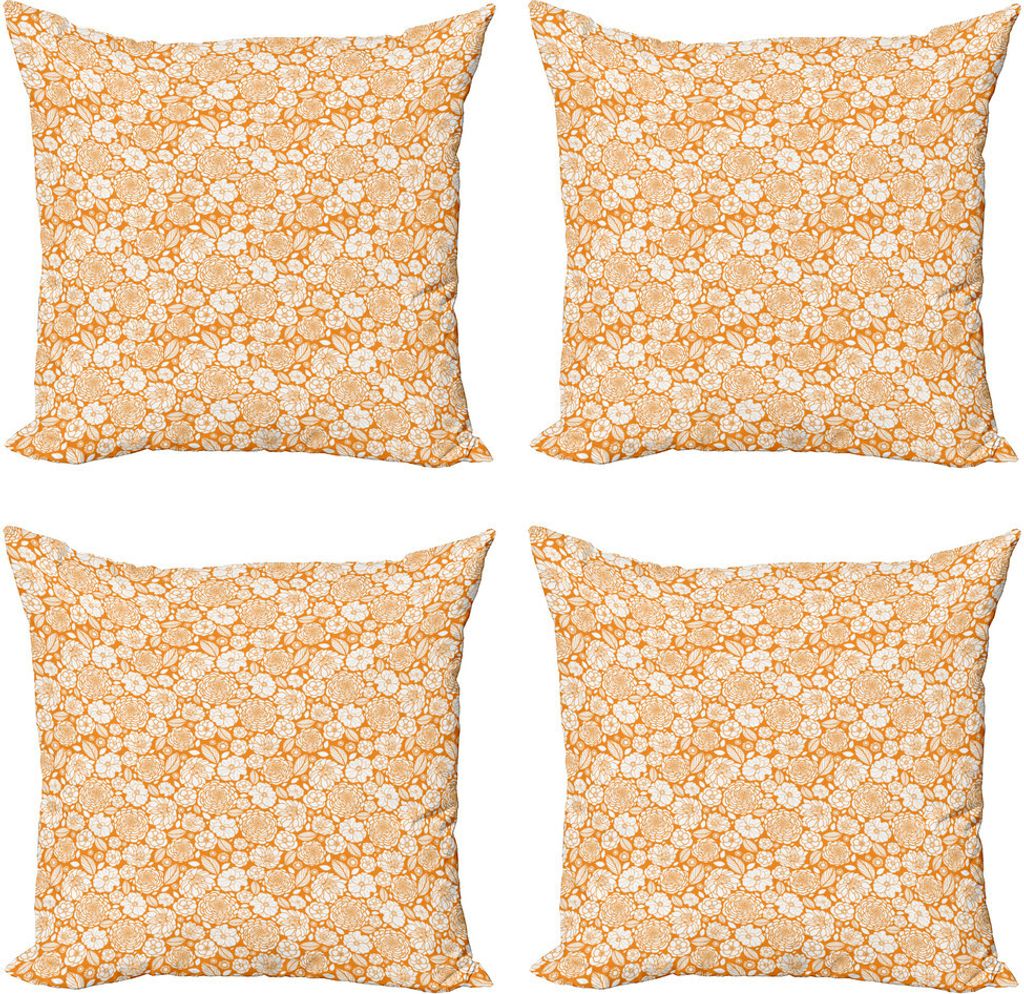 ABAKUHAUS Blumen Kissenbezug Set (4 Stück), Sommer-Garten-Blumen, Moderner Doppelseitiger Digitaldruck, 60 cm x 60 cm, Marigold und Weiß