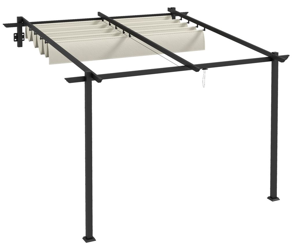 Gartenpavillon 3 x 3m, einziehbares Dach, Wandmontage, Metallrahmen, Cremeweiß