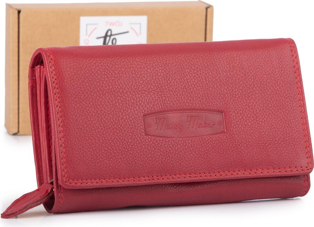 Money Maker Damen Echt Leder Portemonnaie großes Geldbörse Rot