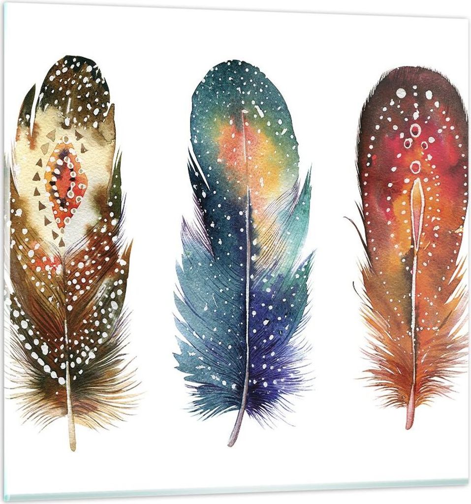 Bilder auf glas - Einteilig - Feder Vogel Farbe - 40x40cm - Glasbilder - Wandbilder - Bilder - zum Aufhängen bereit - Wanddekoration aus Glas - Gl...