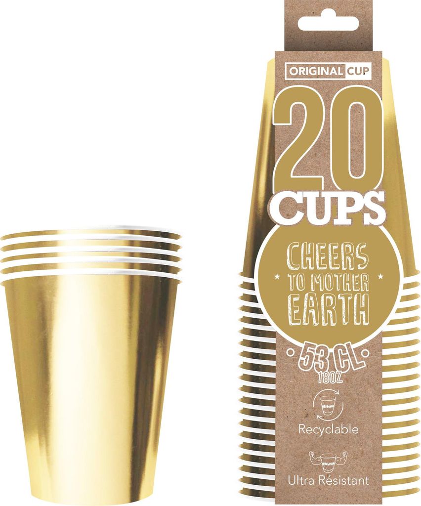 Papírové kelímky 500ml zlaté 20 ks.  $ Obrázek produktu 