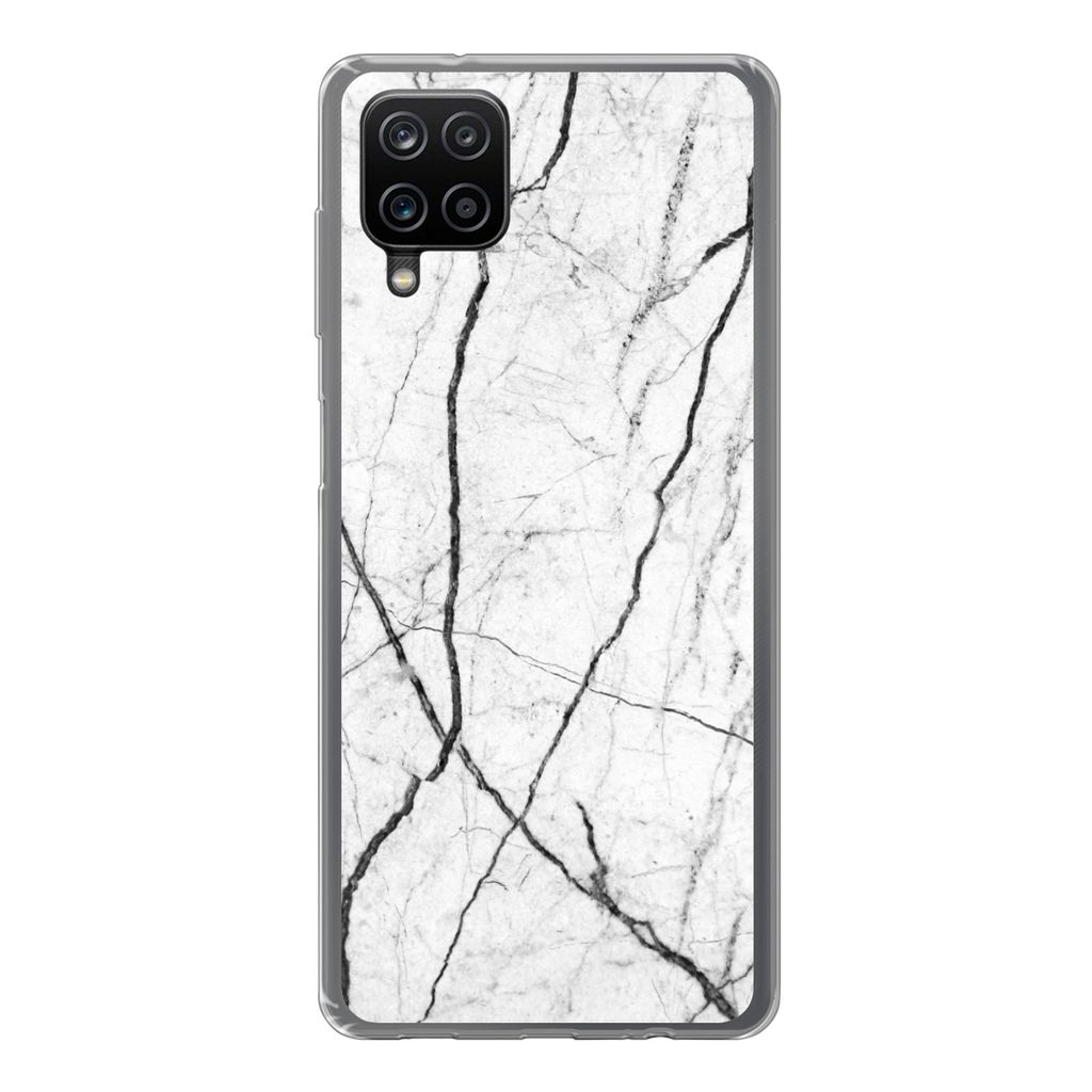 MuchoWow Handyhülle Schutzhülle Hülle für Samsung Galaxy A12 Marmor - Schwarz - Weiß Silikon Softcase Handy Hülle - Bild